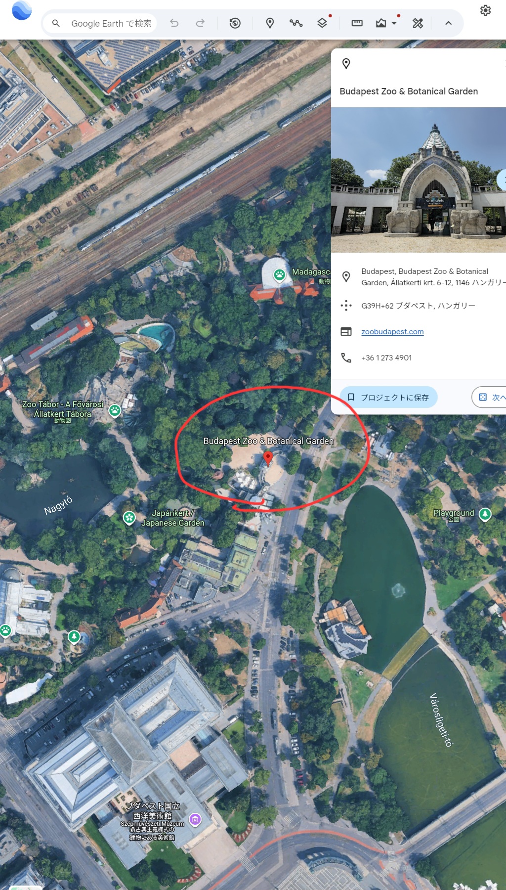 Google Earthのサイコロでブダペスト動物園が選ばれた結果画面
